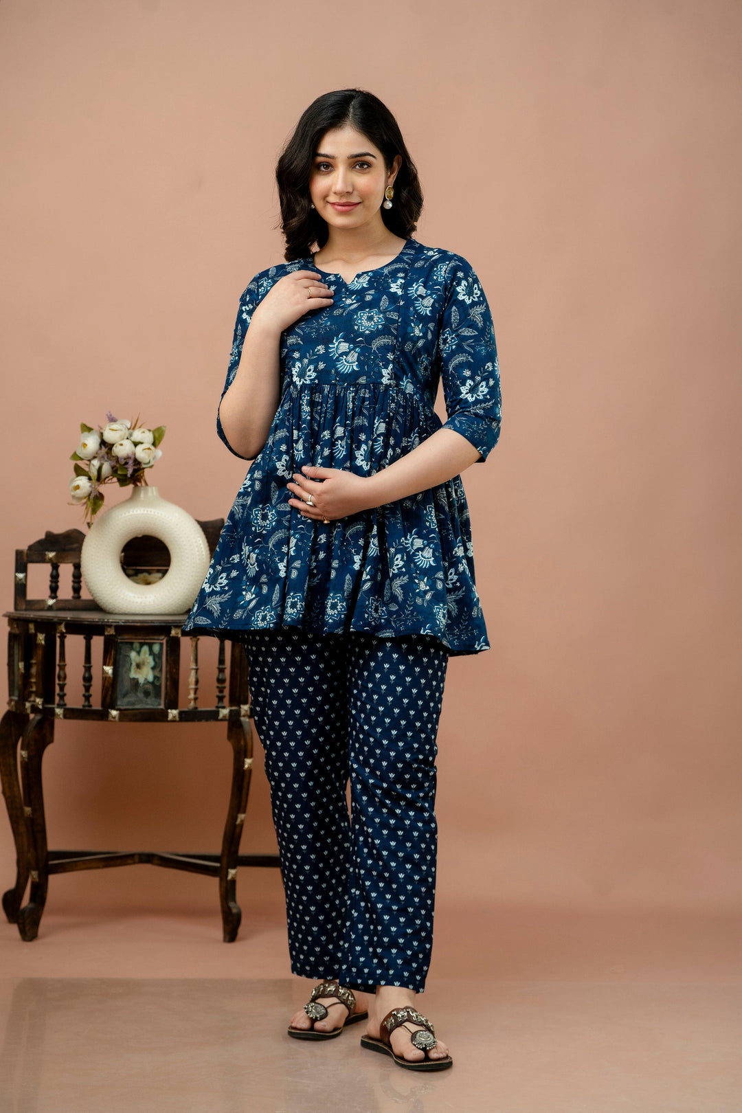 Indigo Cotton Bagru Print Peplum Co-Ord Set