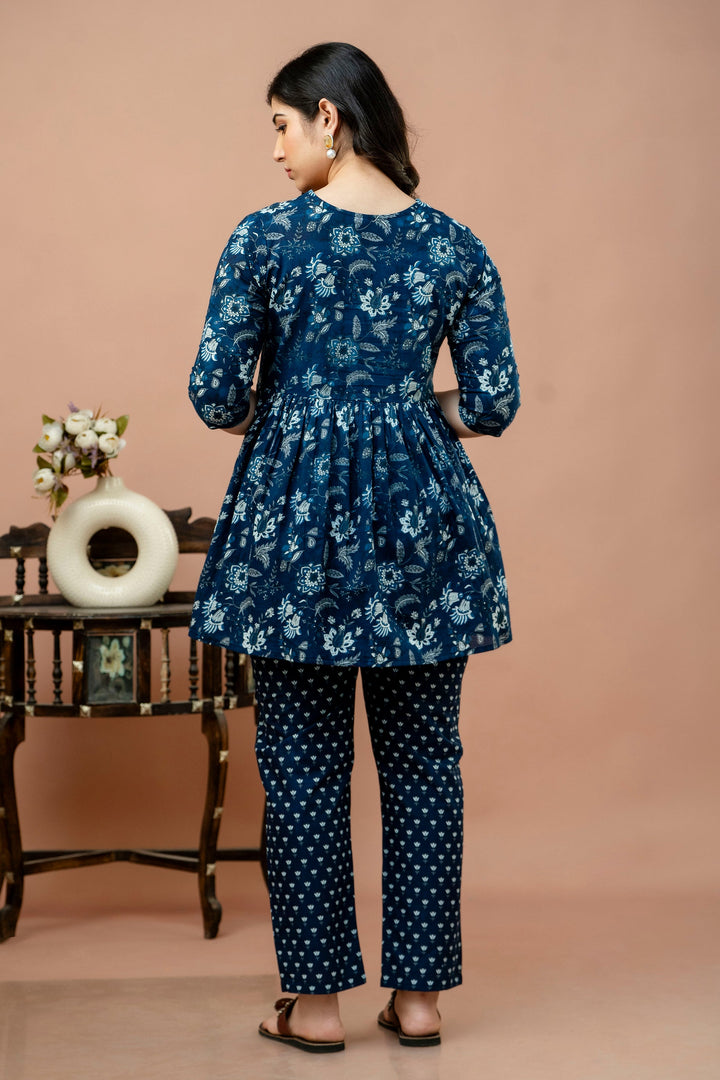 Indigo Cotton Bagru Print Peplum Co-Ord Set