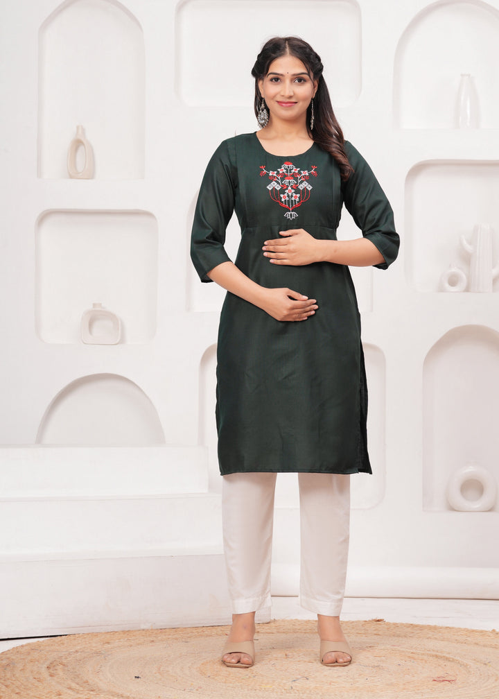 Moss Green Cotton Blend Maternity Kurta