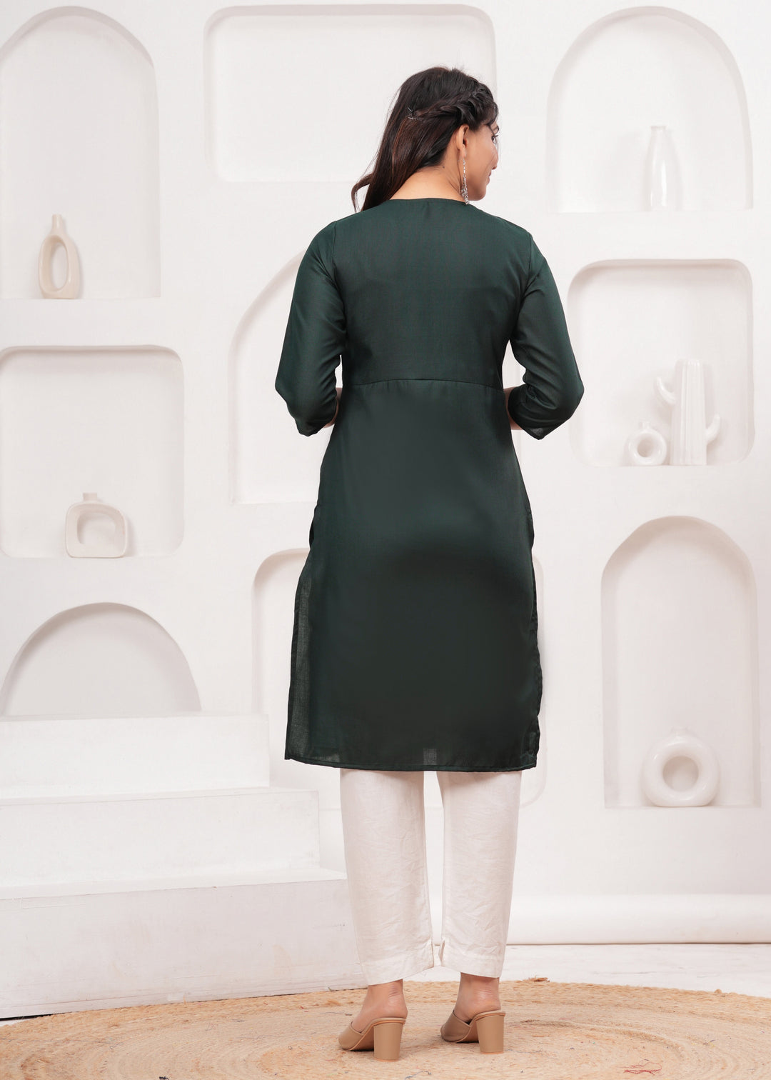 Moss Green Cotton Blend Maternity Kurta