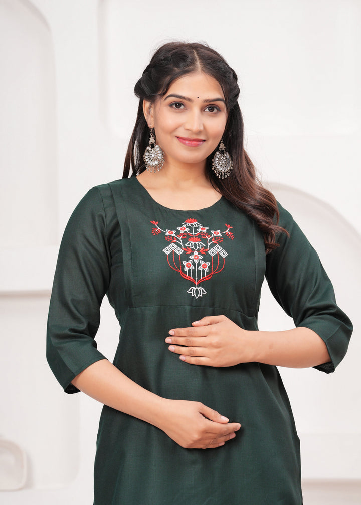 Moss Green Cotton Blend Maternity Kurta