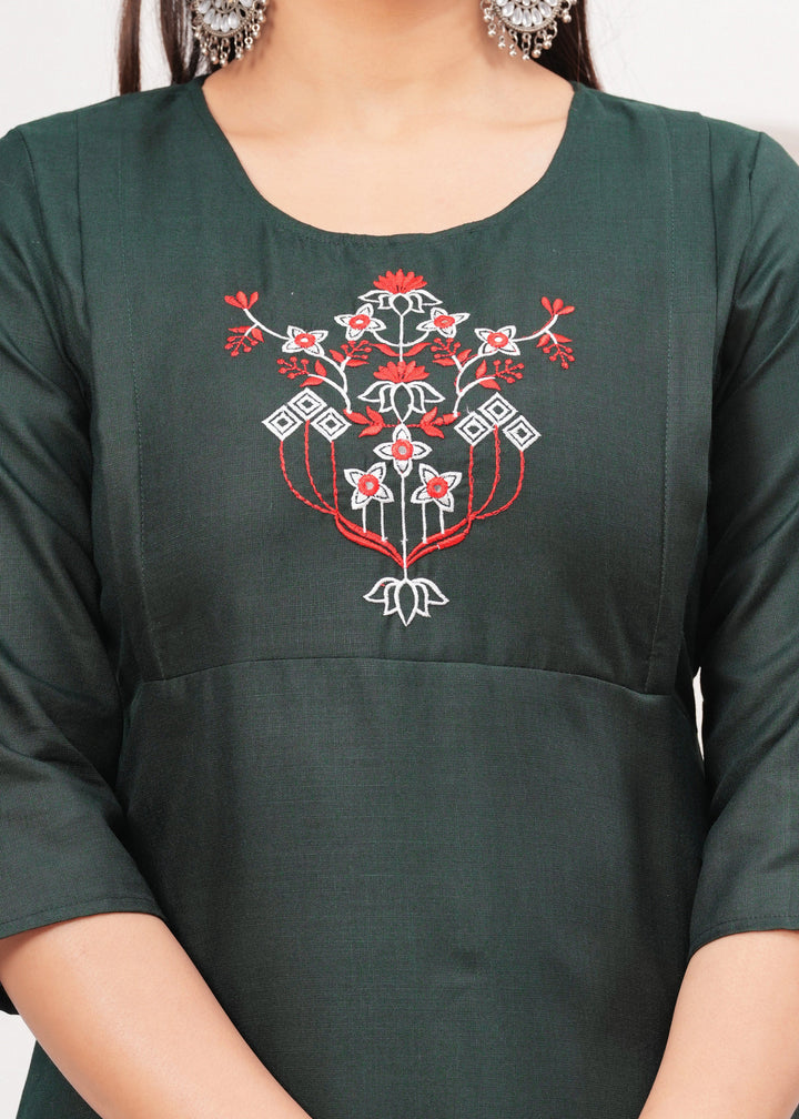 Moss Green Cotton Blend Maternity Kurta