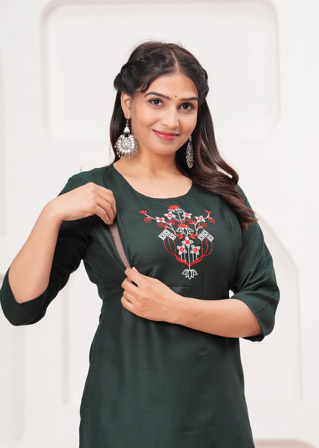 Moss Green Cotton Blend Maternity Kurta