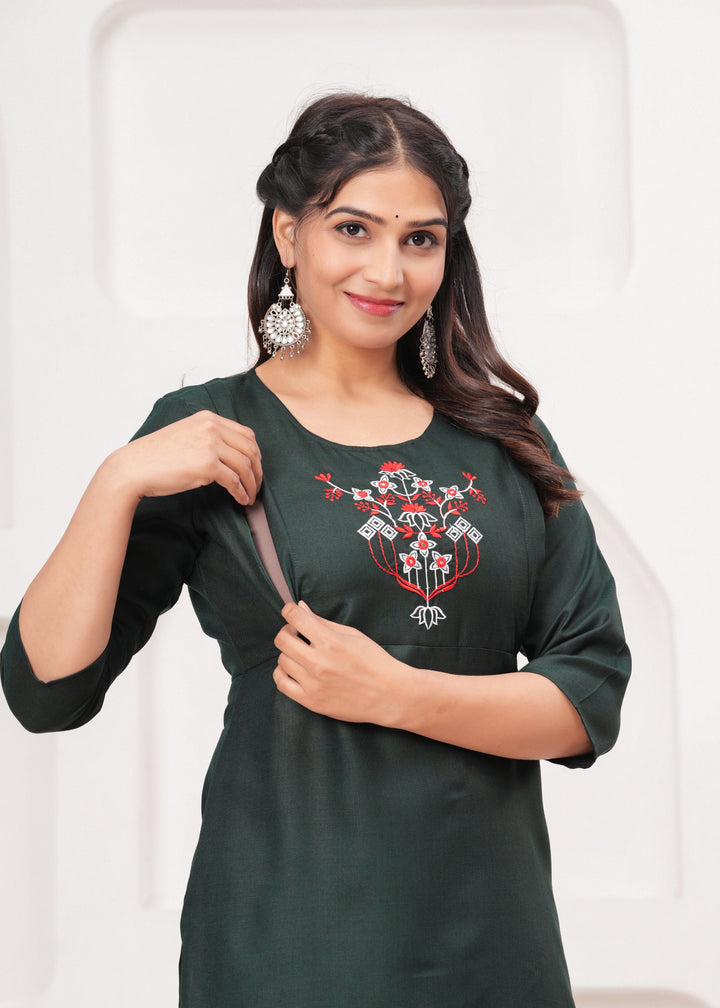 Moss Green Cotton Blend Maternity Kurta