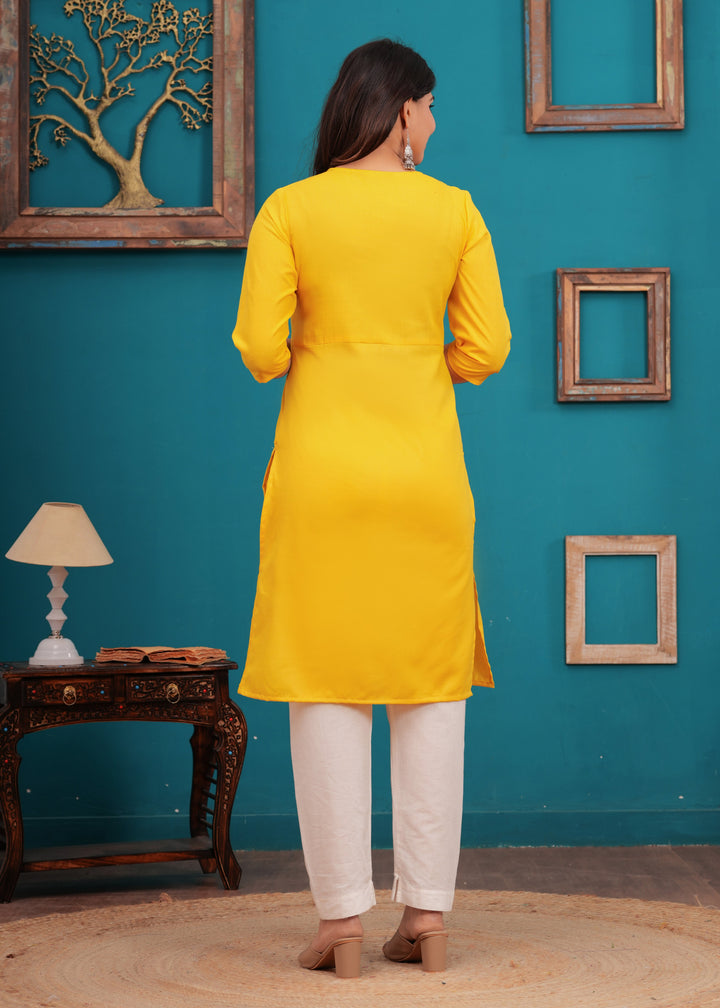Yellow Cotton Blend Maternity Kurta
