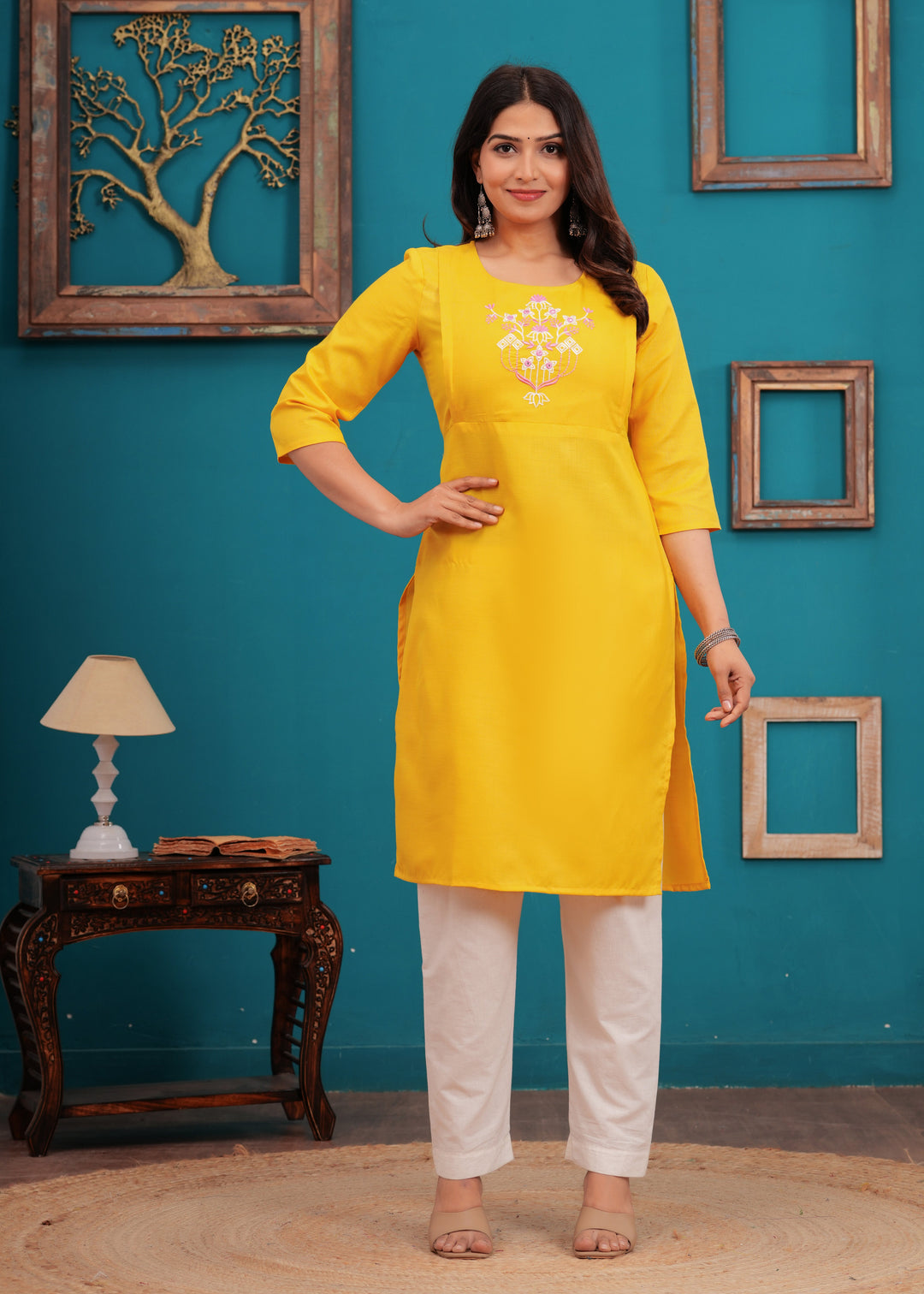 Yellow Cotton Blend Maternity Kurta