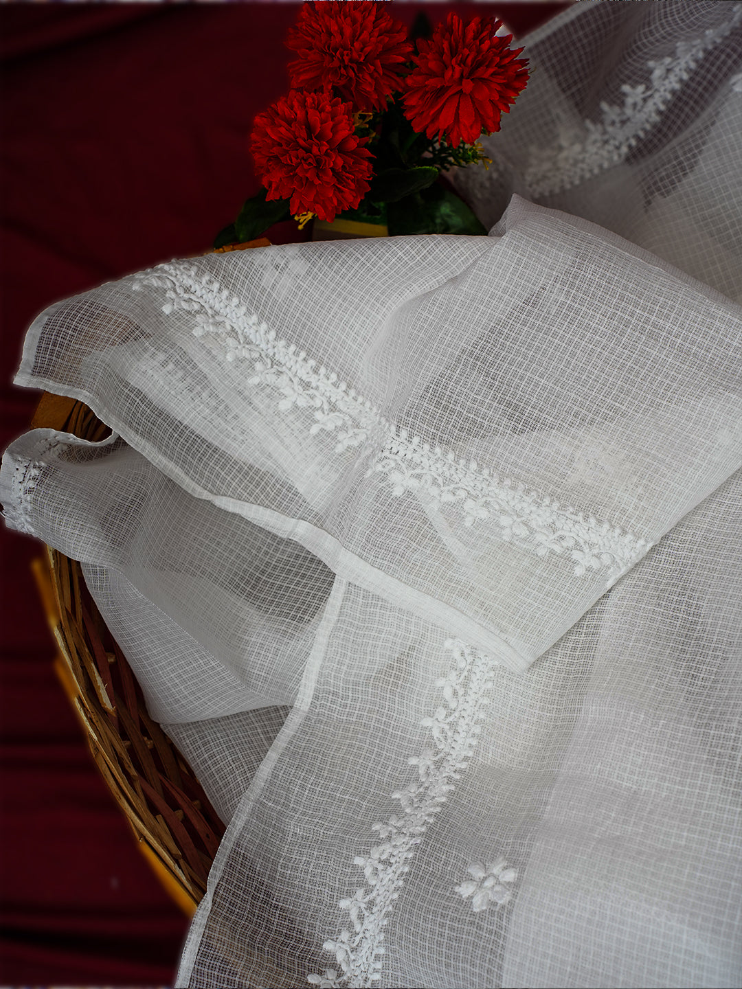 White Kota Embroidered Dupatta