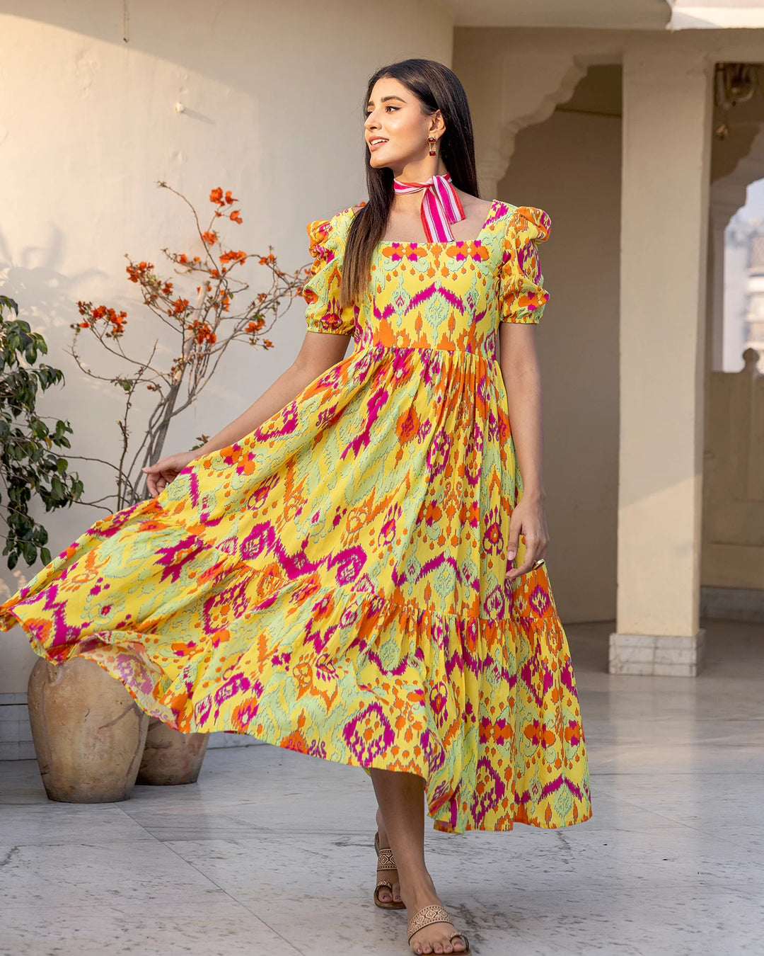 Multicolour-Cotton-Ikat-Midi-Dress