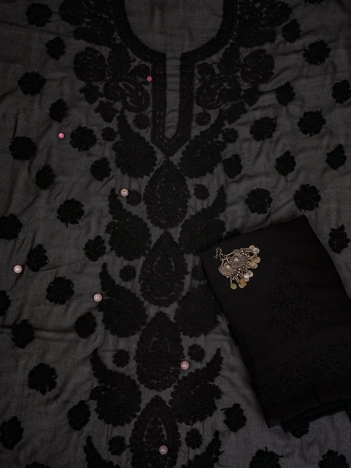 Black Chikankari Unstitched Dress Material