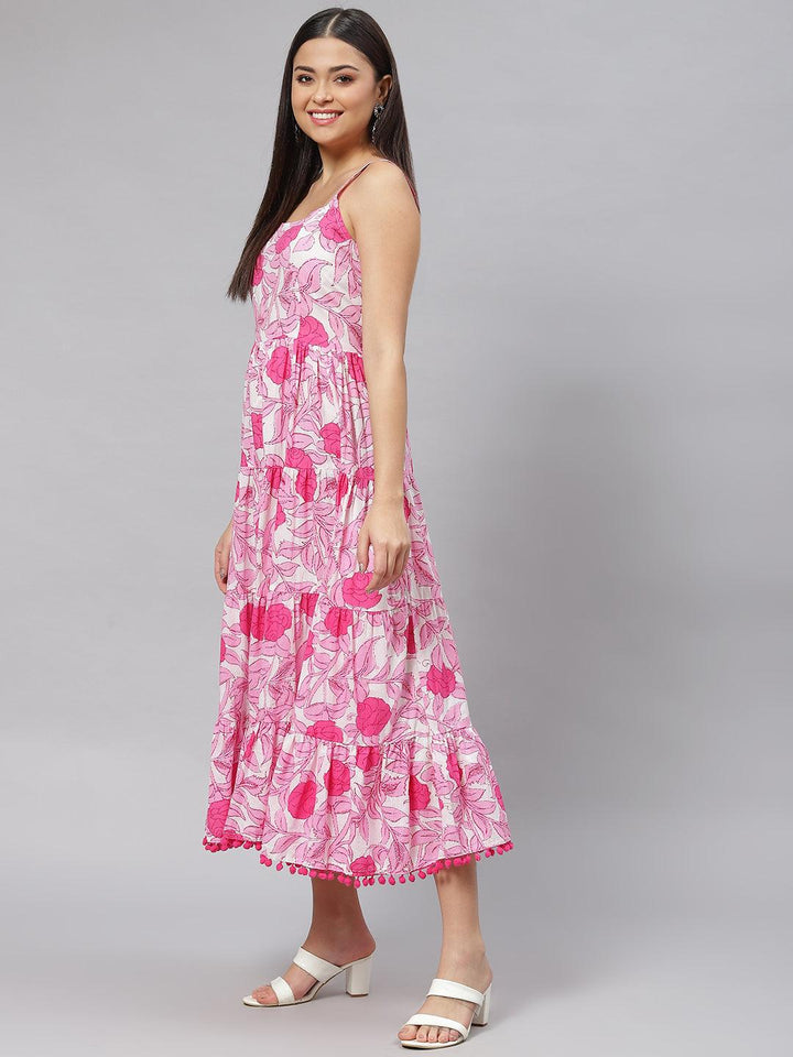 White-&-Pink-Pure-Cotton-Floral-Shoulder-Strip-Long-Dress