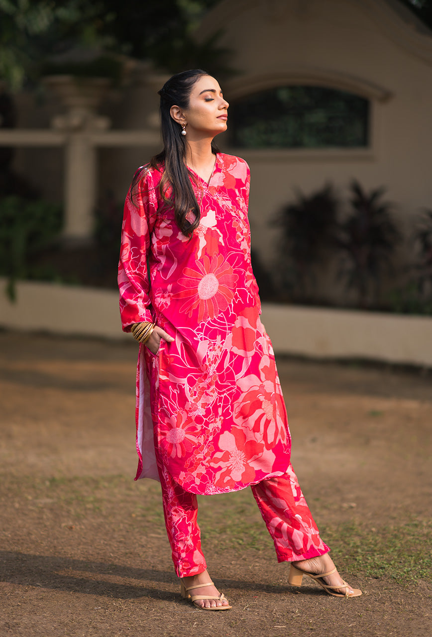 ZERESOUQ-Pink-Print-Velvet-2-Piece-Kurta-Set