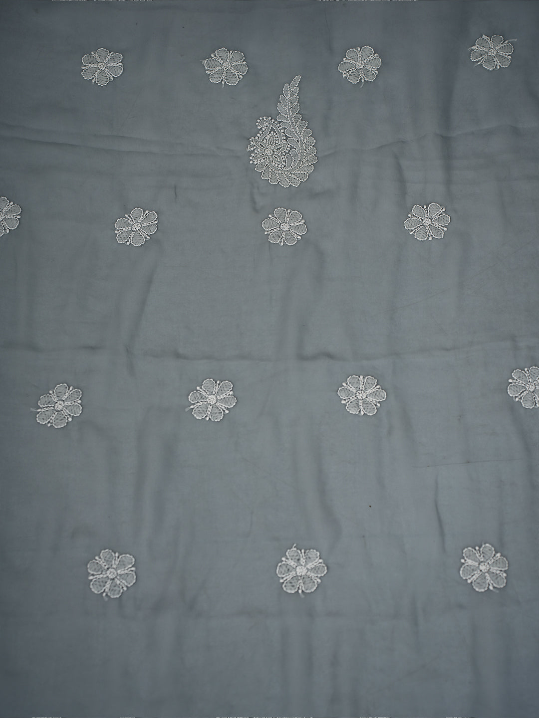 Grey Chikankari Unstitched Dress Material