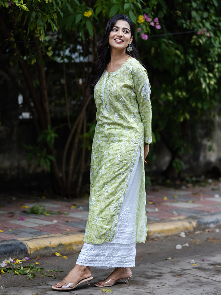 Green Cotton Lucknow Chikankari Kurta