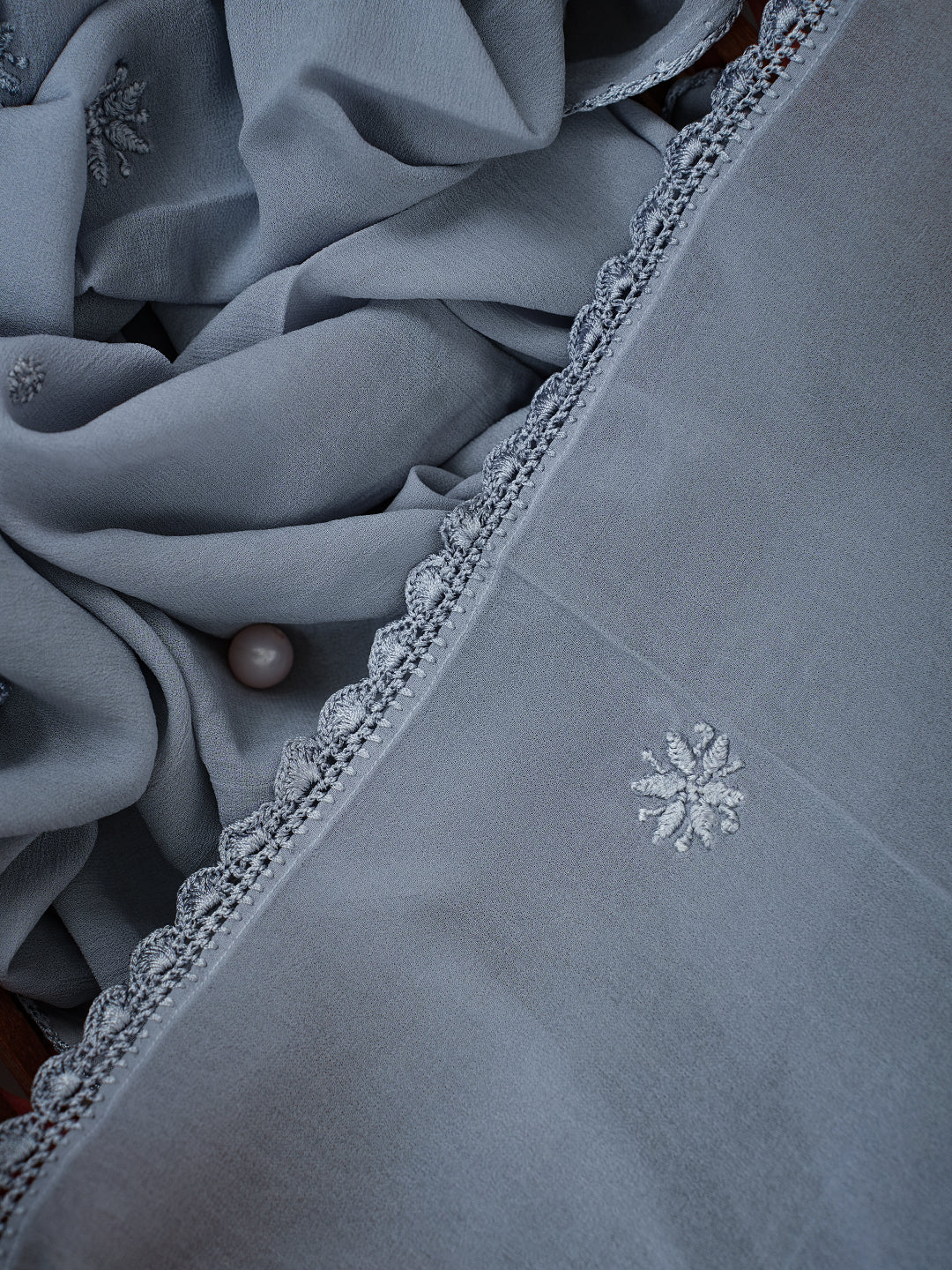 Dupatta - Grey Viscose Georgette Chikankari Carry Stole