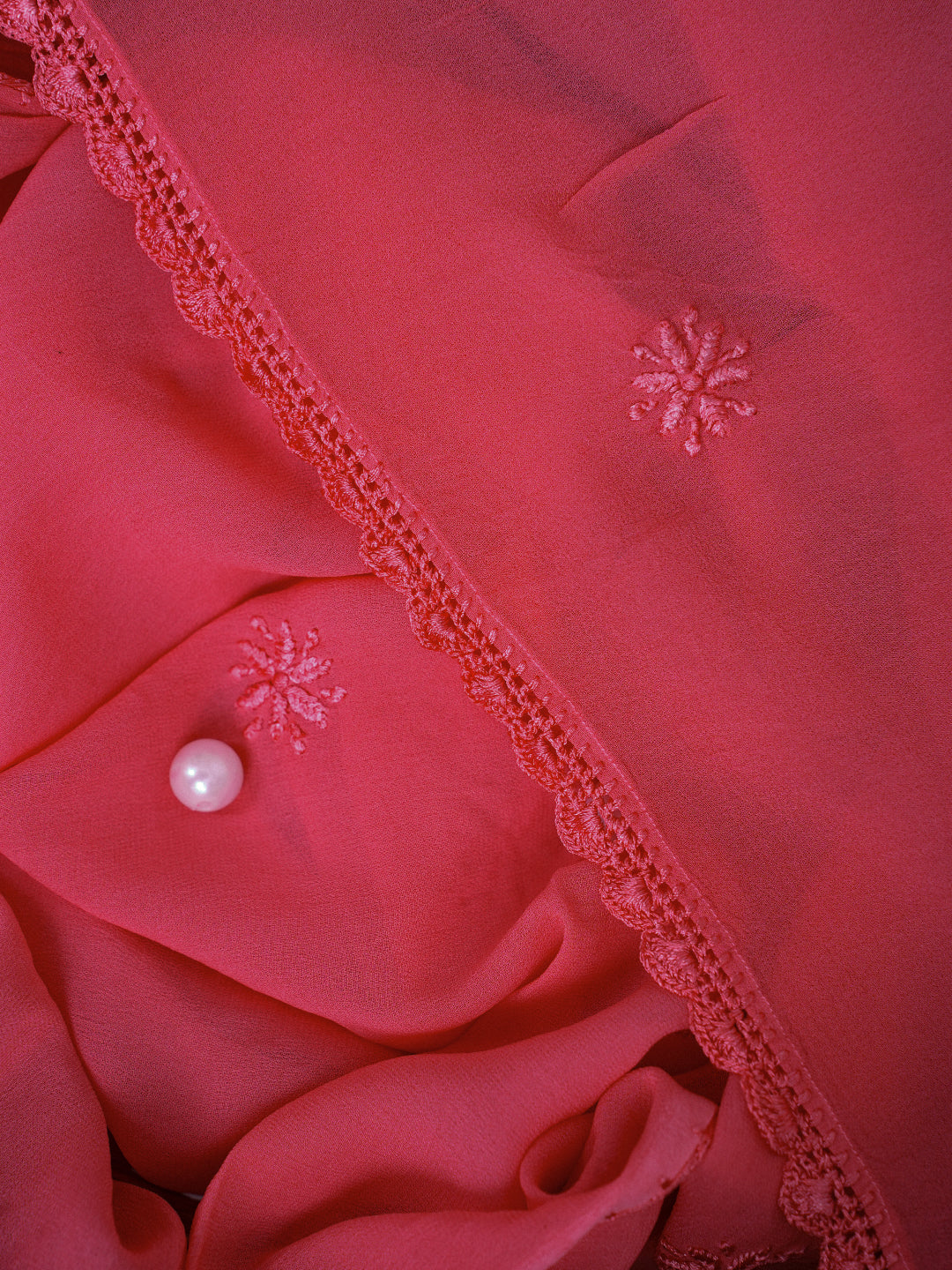 Dupatta - Pink Viscose Georgette Chikankari Carry Stole