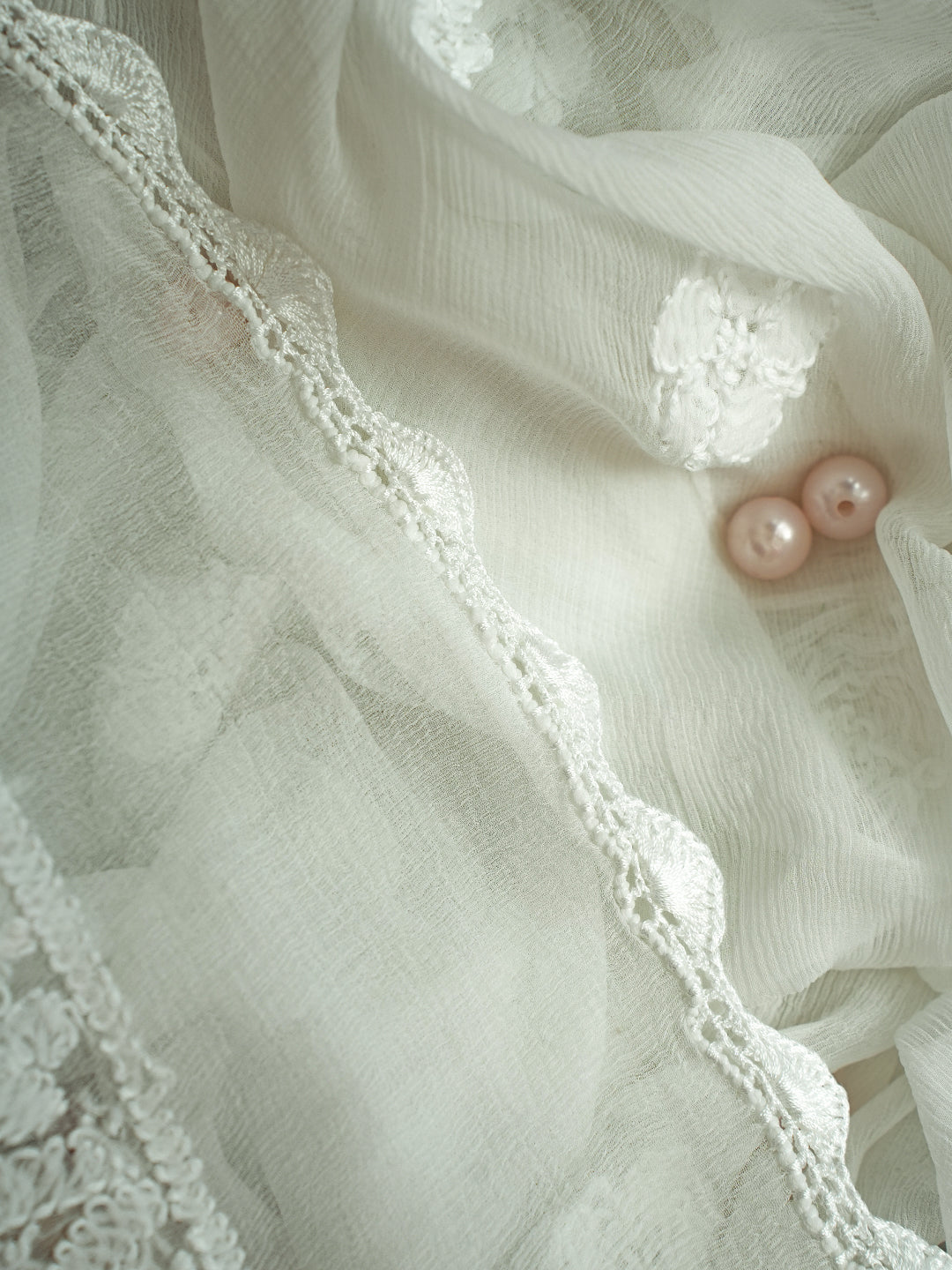 White Chiffon Embroidered Embellished Chikankari Dupatta