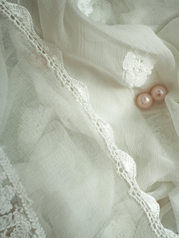 White Chiffon Embroidered Embellished Chikankari Dupatta