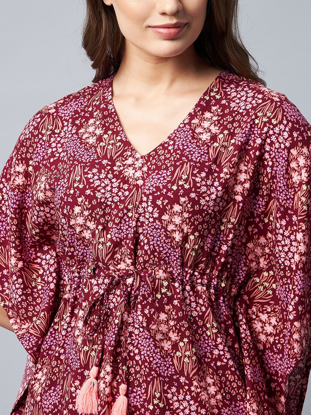 Maroon Floral Printed Kaftan Set