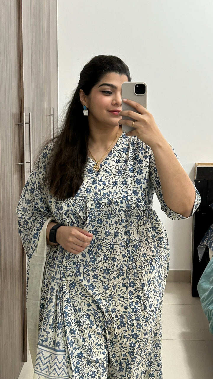 White-Cotton-Sanganeri-Block-Print-Gulnar-Kurta-Set