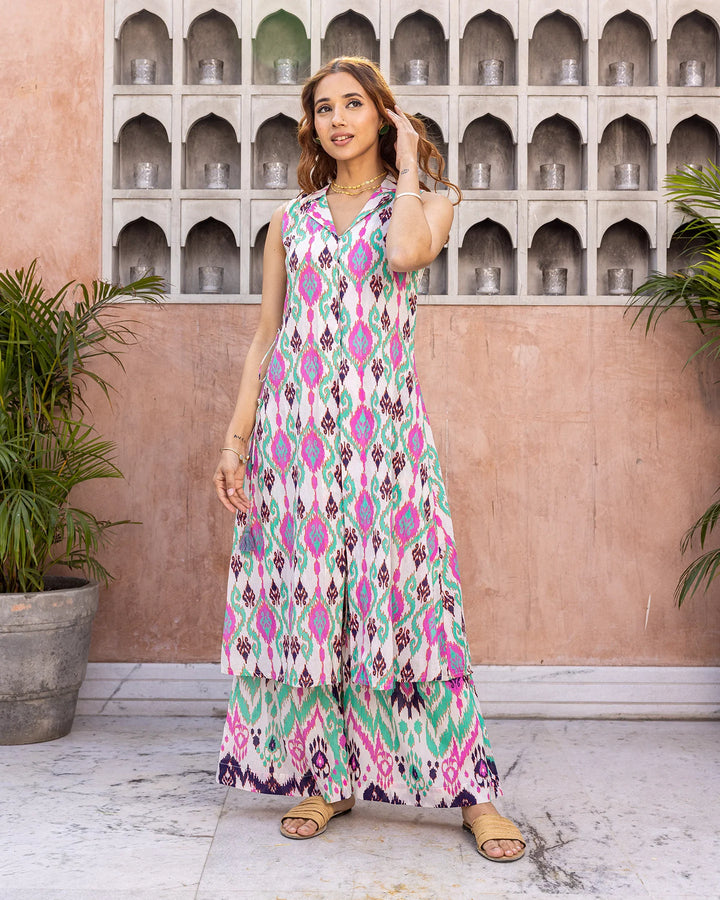 Ivory-Cotton-Ikat-2-Piece-Kurta-Set