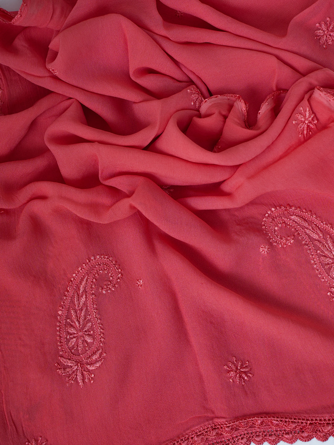 Dupatta - Pink Viscose Georgette Chikankari Carry Stole