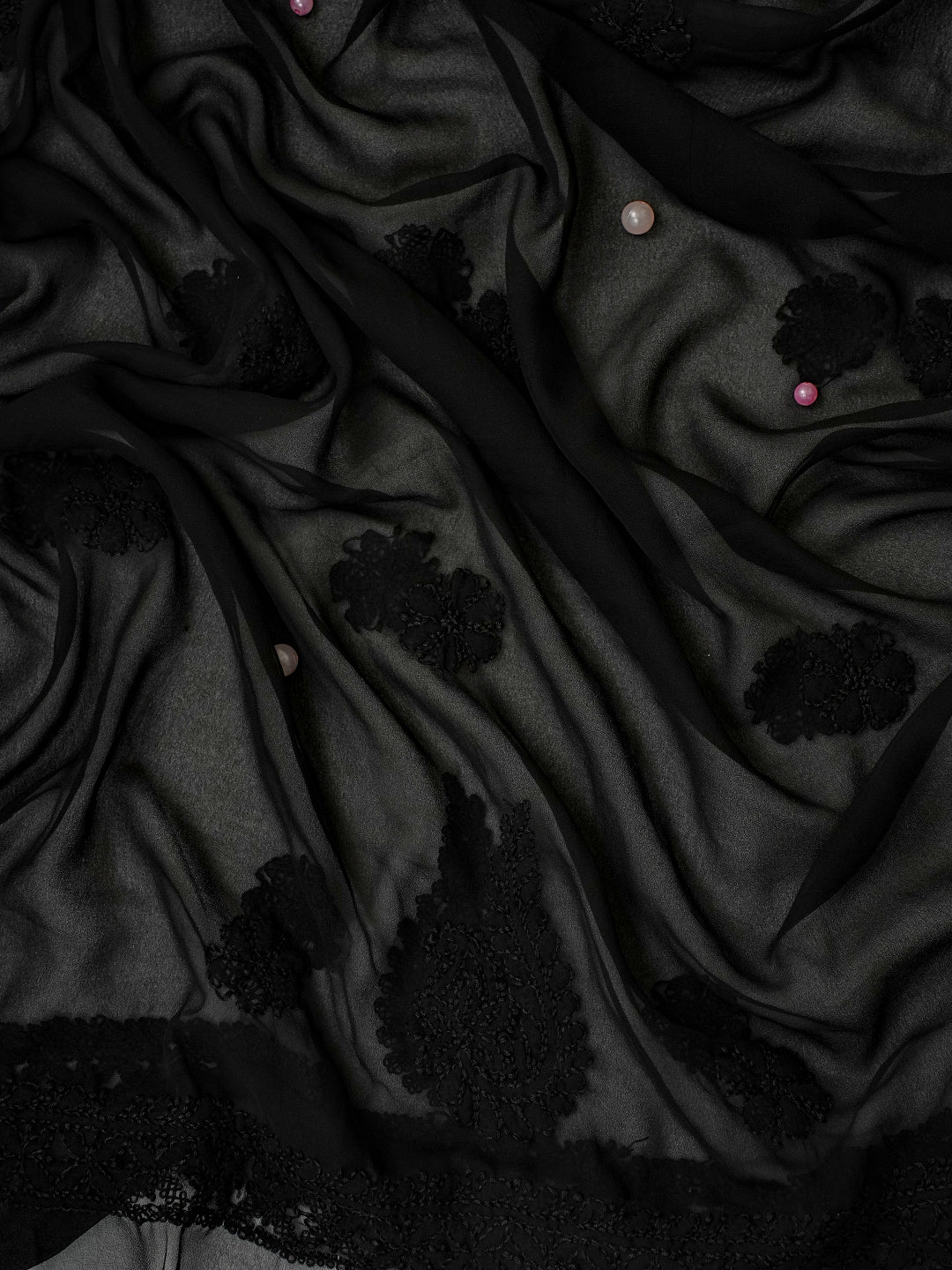 Black Chikankari Unstitched Dress Material
