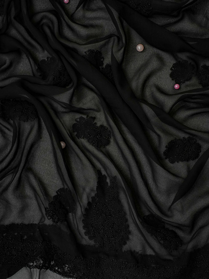 Black Chikankari Unstitched Dress Material