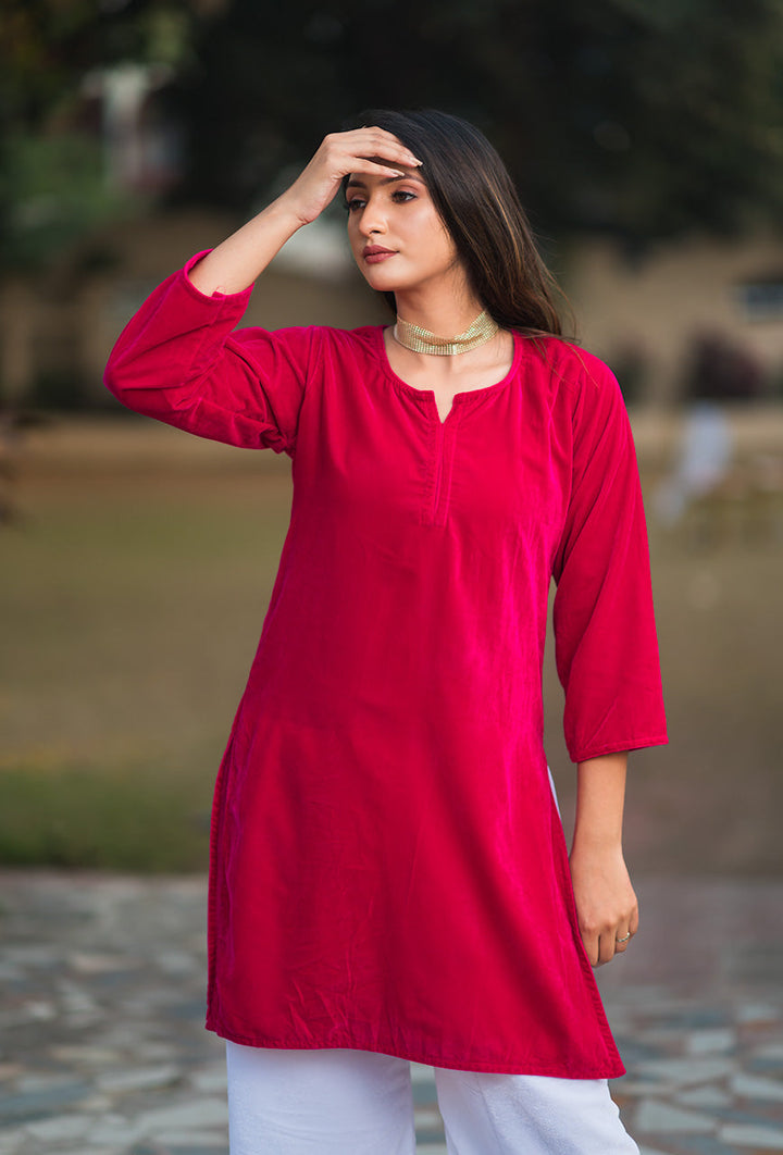 Pink-Velvet-Solid-2-Piece-Kurta-Set