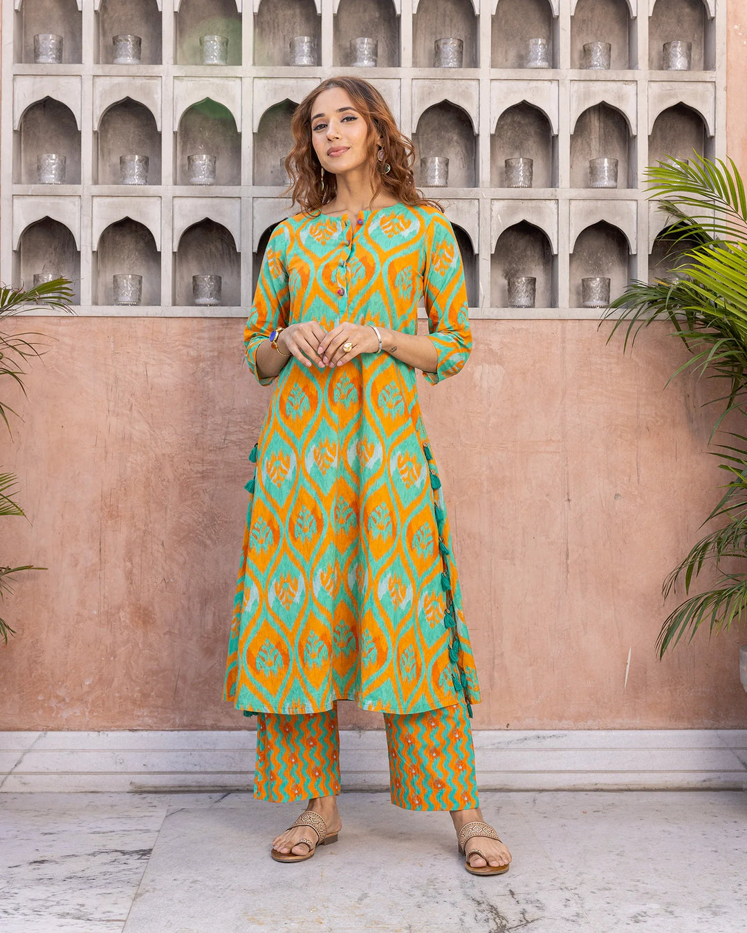 Orange-Cotton-Ikat-2-Piece-Kurta-Set
