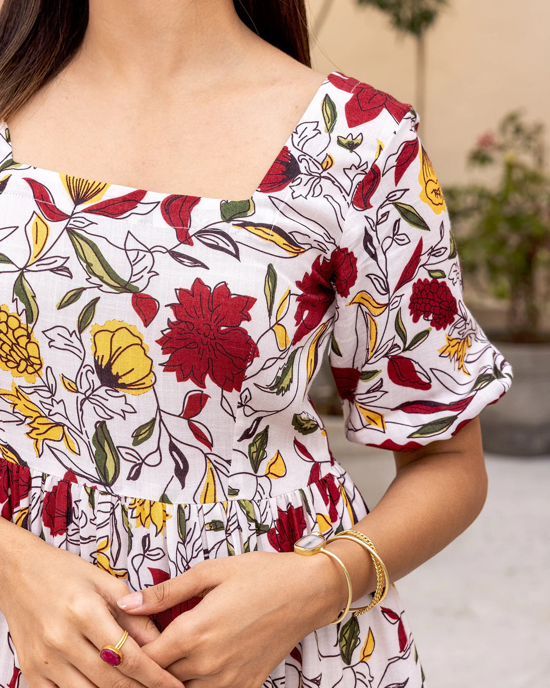 Off-White-Rayon-Animated-Floral-Midi-Dress