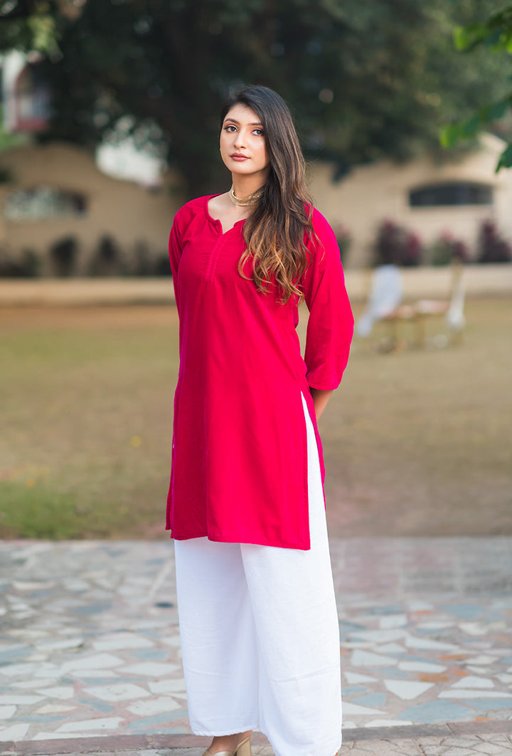 ZERESOUQ-Pink-Velvet-Solid-2-Piece-Kurta-Set