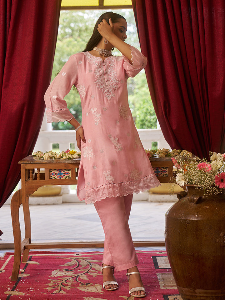 Pink-Viscose-Floral-2-Piece-Kurta-Set