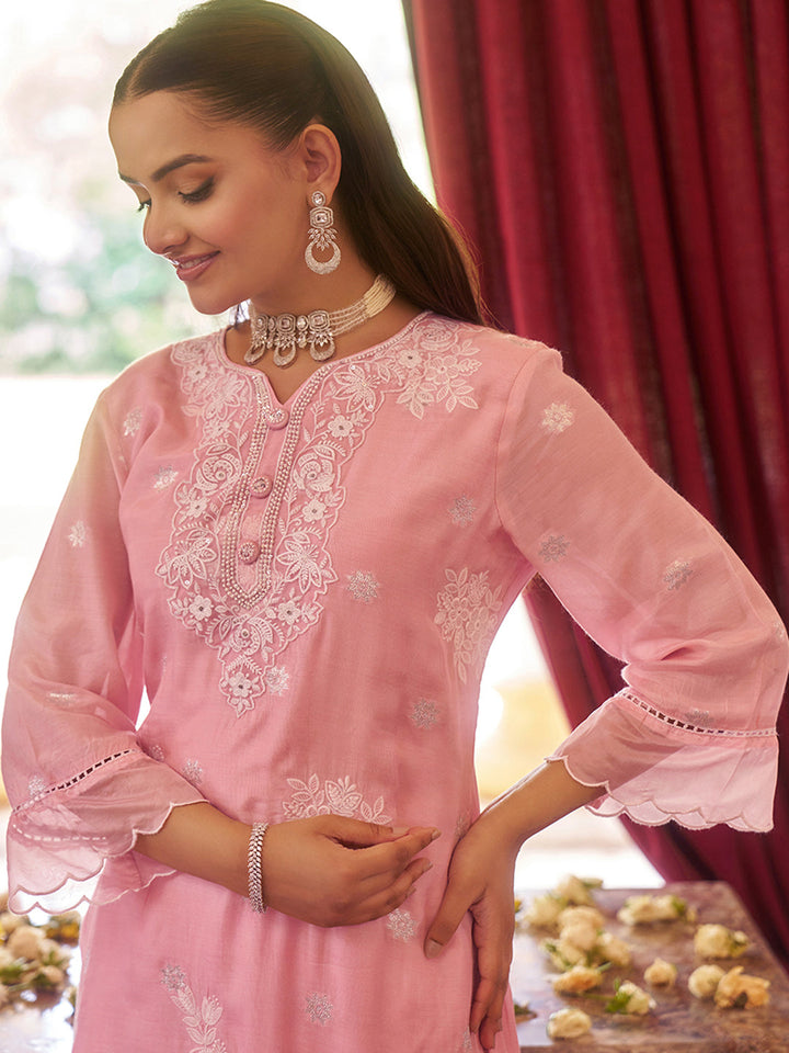 Pink-Viscose-Floral-2-Piece-Kurta-Set