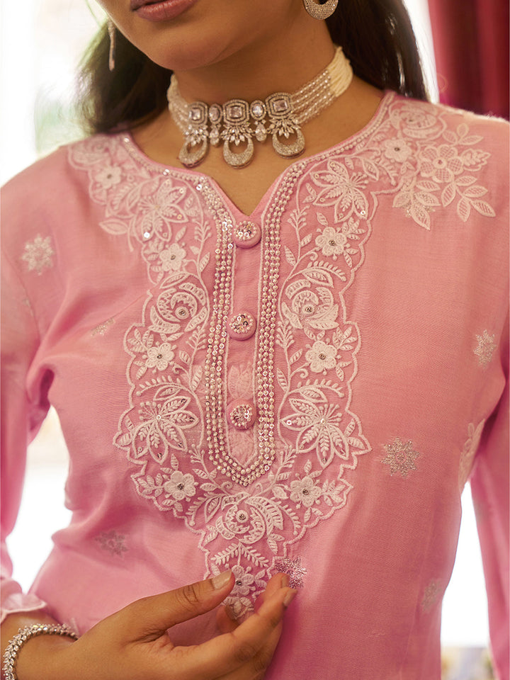 Pink-Viscose-Floral-2-Piece-Kurta-Set