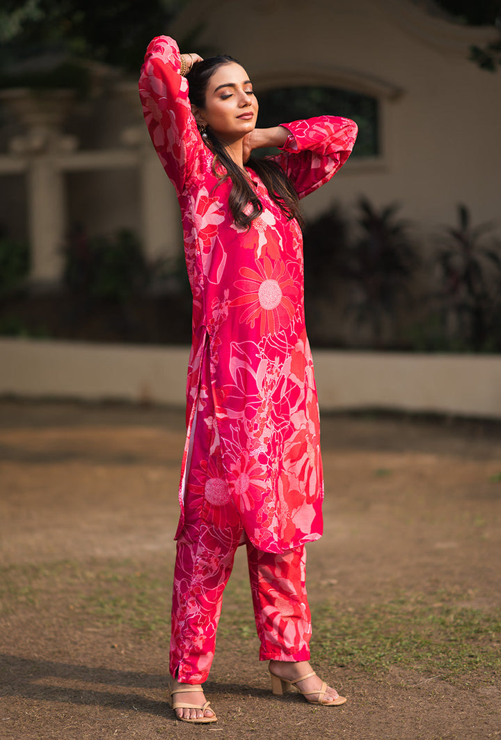 ZERESOUQ-Pink-Print-Velvet-2-Piece-Kurta-Set