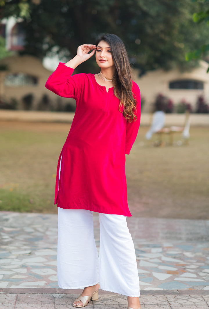 ZERESOUQ-Pink-Velvet-Solid-2-Piece-Kurta-Set