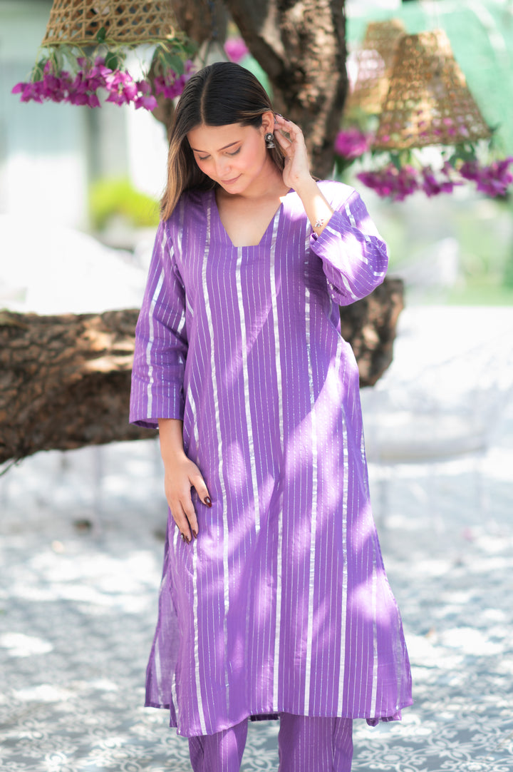 Lavender Lurex Love Kurta And Pant Set