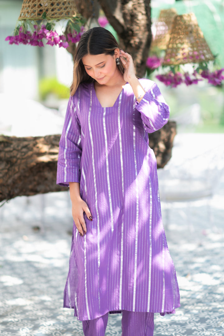 Lavender Lurex Love Kurta And Pant Set