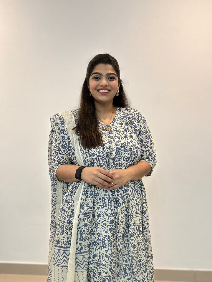 White-Cotton-Sanganeri-Block-Print-Gulnar-Kurta-Set