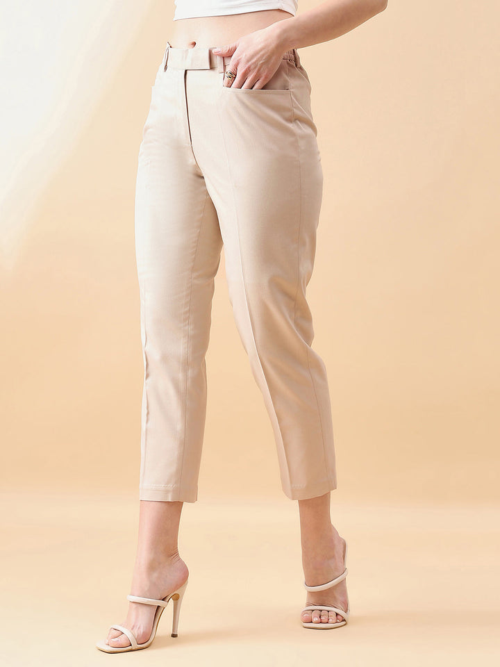 Beige-Polyester-Tapered-Slim-Fit-Trouser