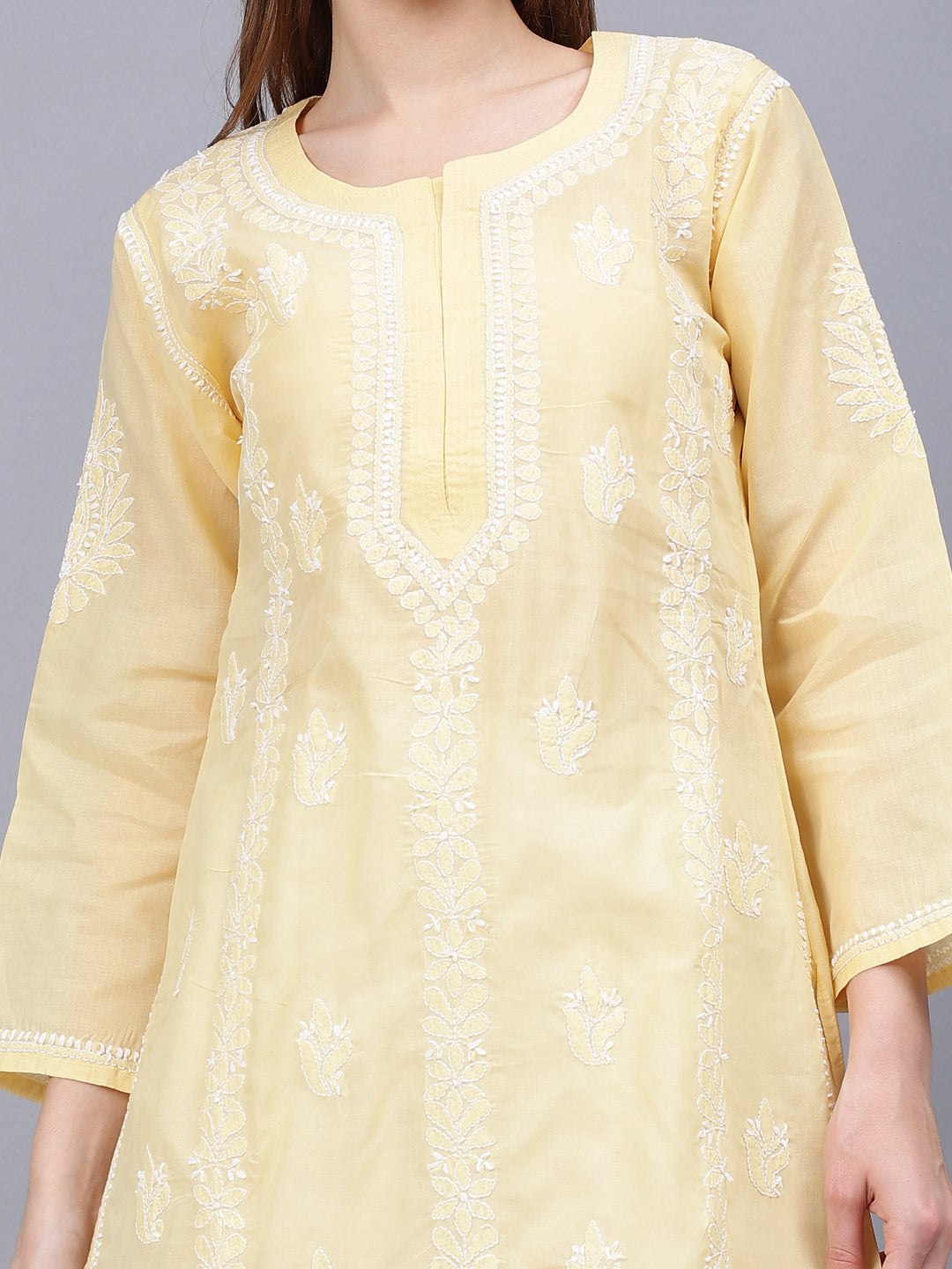 Beige-Terivoil-&-White-Embroidered-Chikankari-Kurti