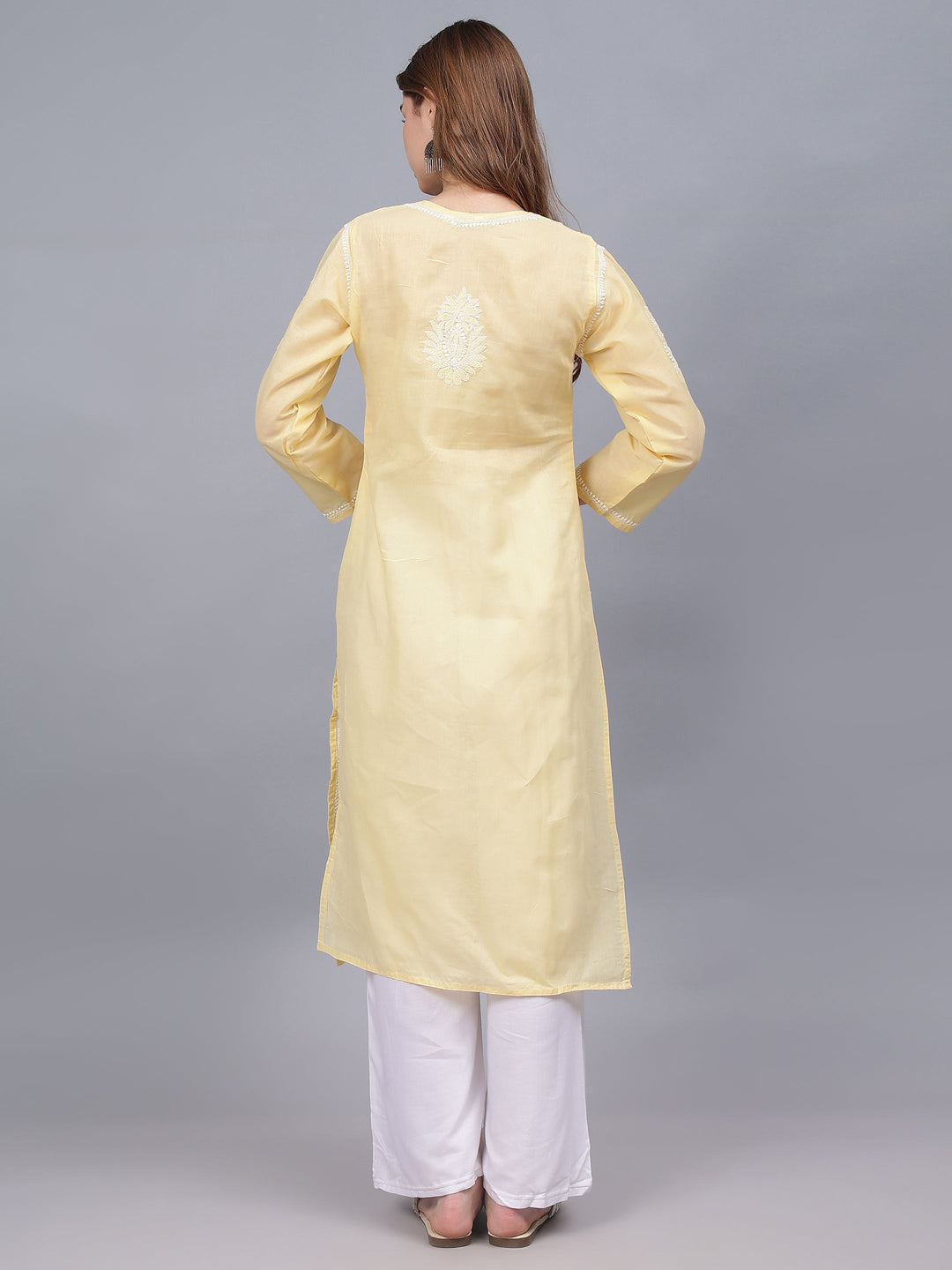 Beige-Terivoil-&-White-Embroidered-Chikankari-Kurti