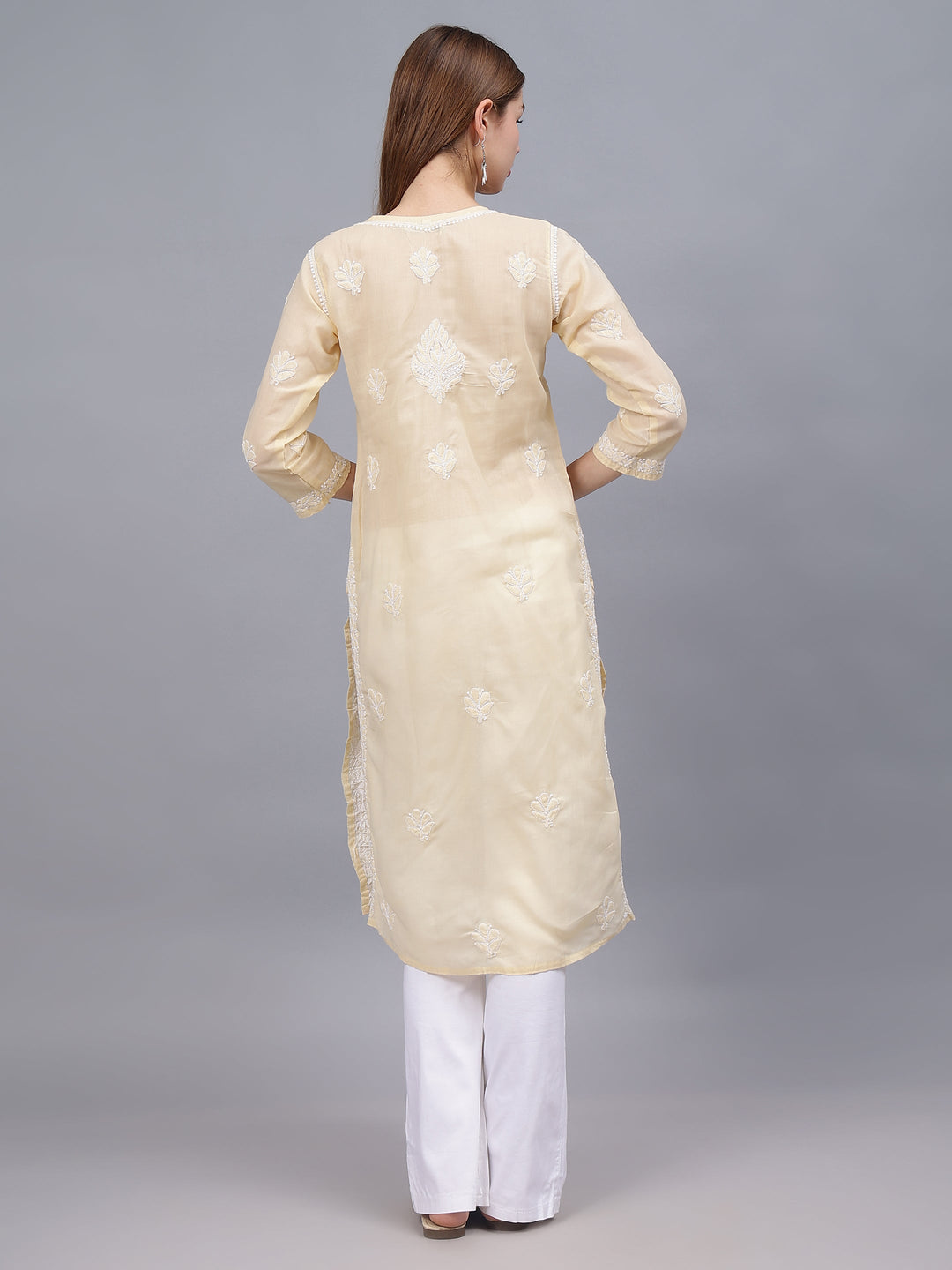 Beige-&-White-Cotton-Embroidered-Chikankari-Kurti