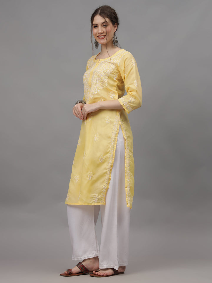 Beige-&-White-Cotton-Embroidery-Chikankari-Kurti