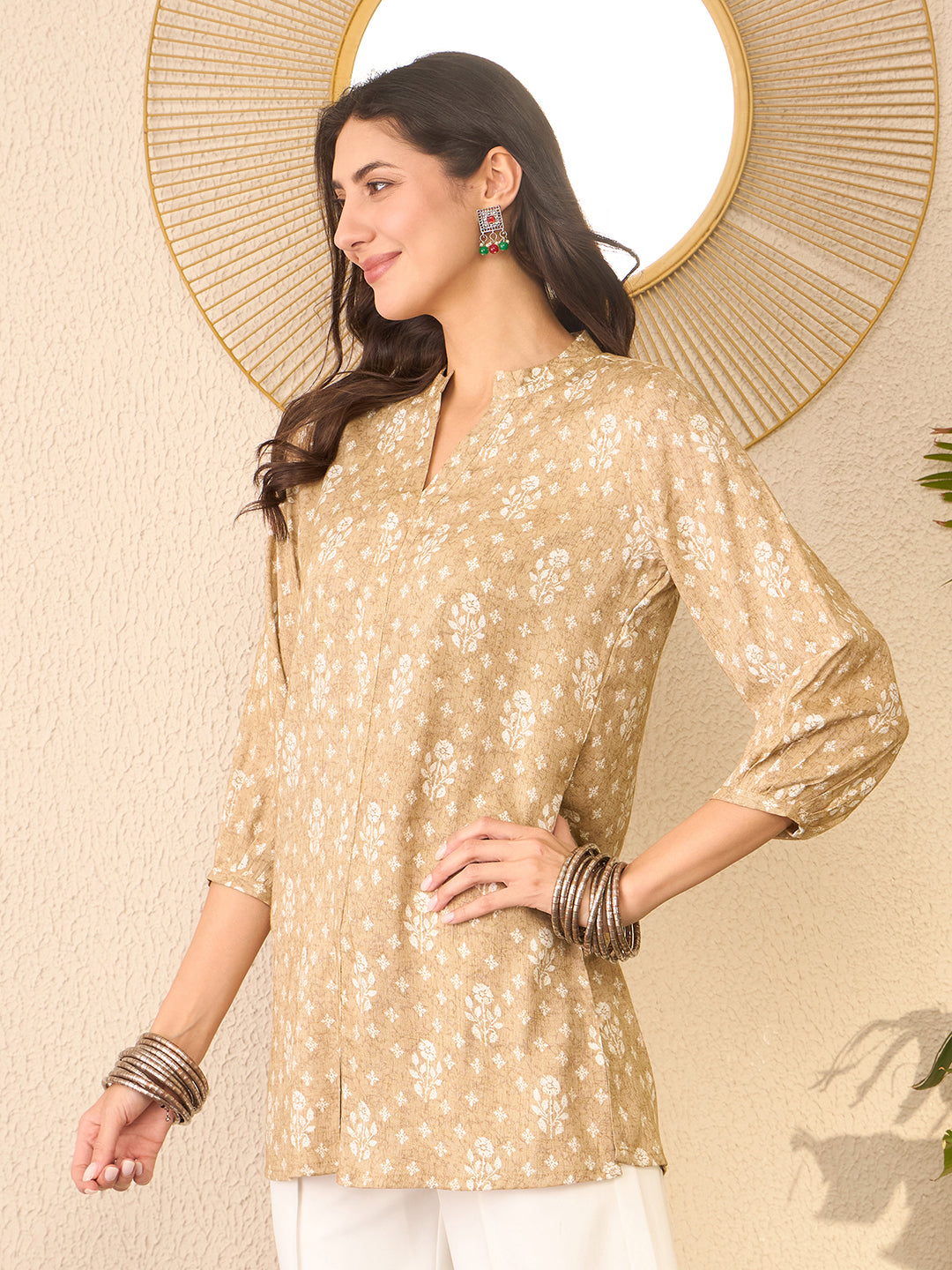 Beige-Cotton-Blend-Floral-Printed-Tunic-ONLY