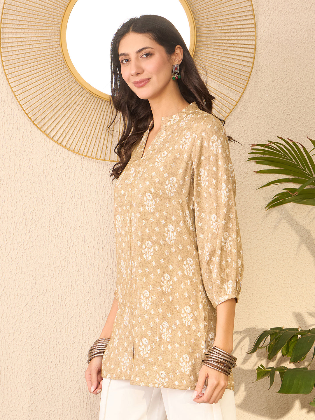 Beige-Cotton-Blend-Floral-Printed-Tunic-ONLY