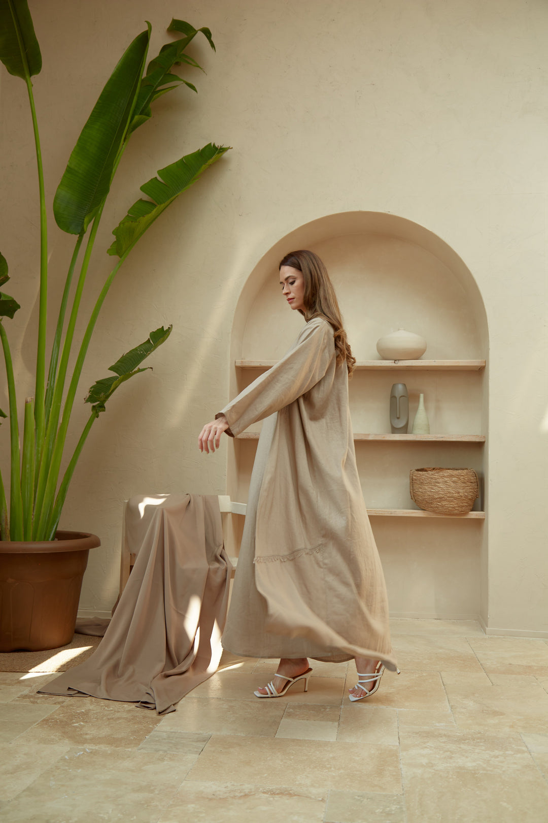 Beige-Linen-Threaded-Abaya-Set