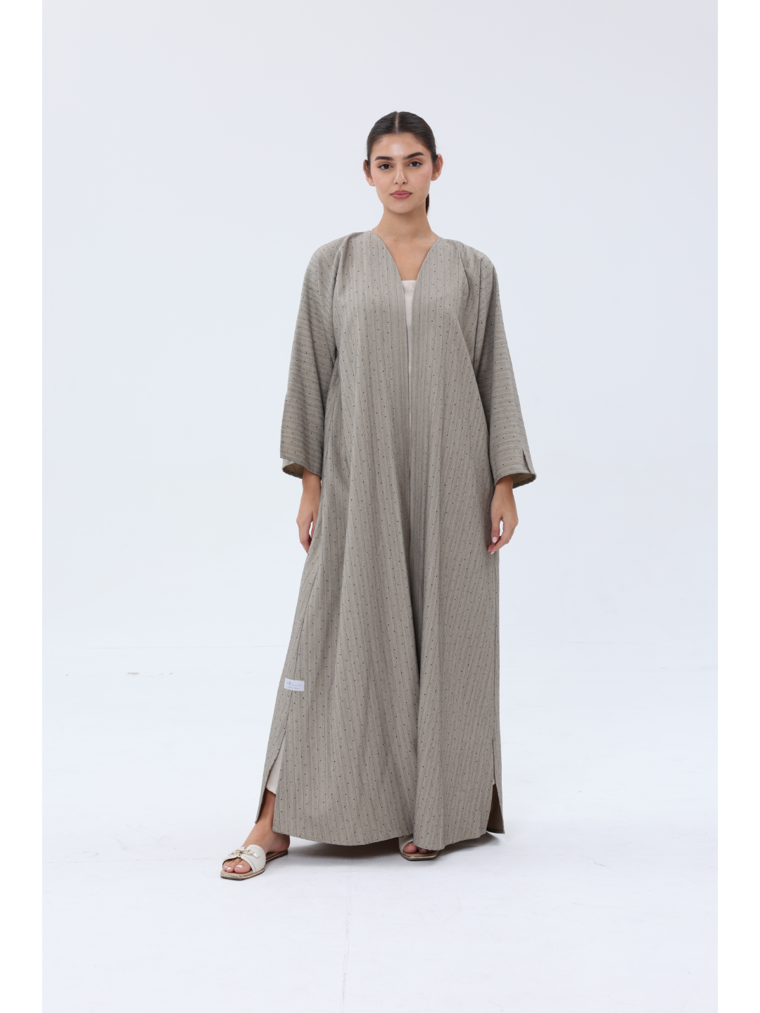 Grey-Linen-Blend-Studded-Abaya