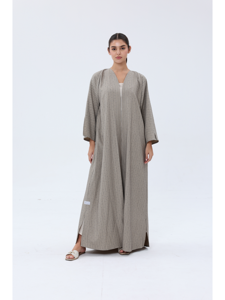 Grey-Linen-Blend-Studded-Abaya
