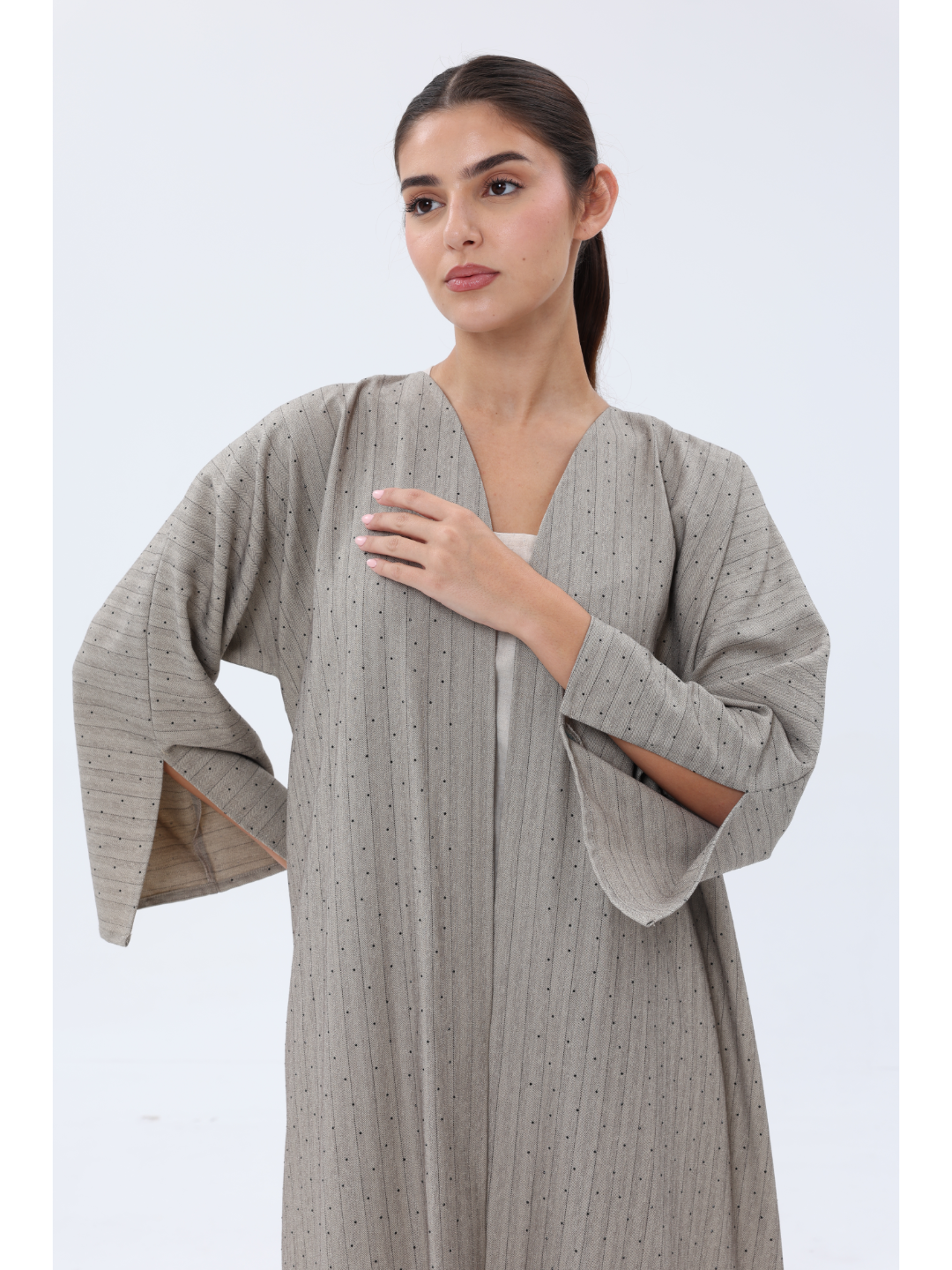 Grey-Linen-Blend-Studded-Abaya